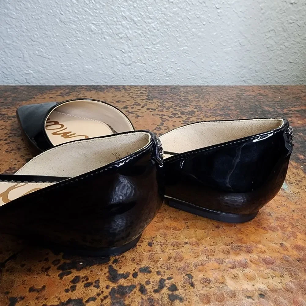 Black Patent Pointed Toe D'Orsay Flats - Women